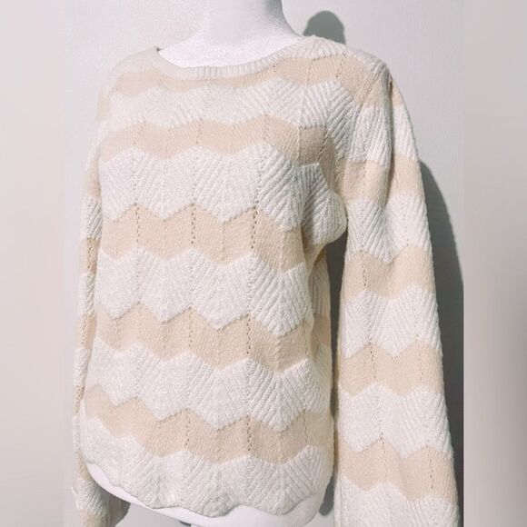 lauren conrad sweater Chevron Pastel crochet Scallop Hem Women’s S - Picture 3 of 8